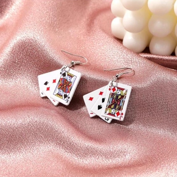 Playing Card MultiSuit Mismatched Drop Earrings Poker Las Vegas Blackjack Casino - Picture 1 of 6